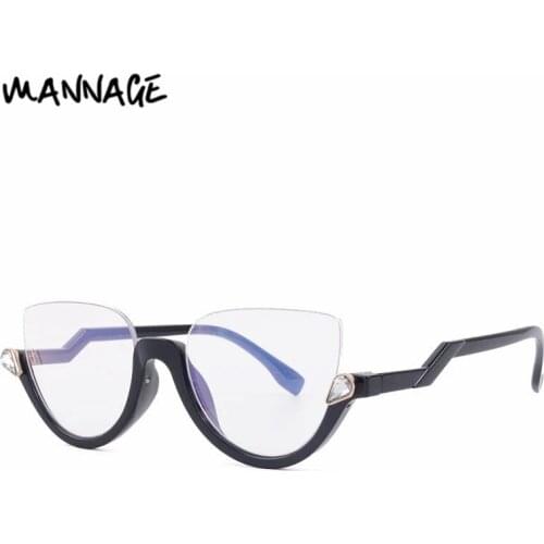 Vintage Half Frame Sunglasses Classic Clear Lens Luxury Rhinestone Decoration Sun Glasses Sexy Cat Eye Shades