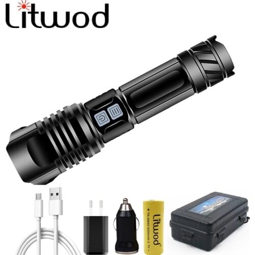Brightest XHP200 Led Flashlight USB Rechargeable Power Bank Battery Flash Light Torch Aluminum Zoomable Waterproof Camping 26650