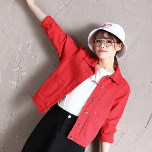Red Denim Short Coat for Women 2021 Spring New Korean Style Loose Leisure All-Matching BF Harajuku Womens Jacket