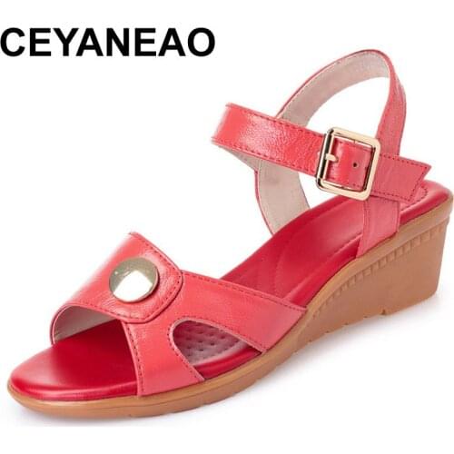 CEYANEAO Best selling 2020 new classic summer open shoes women genuine leather sandals flat sandals wedge sandals fashion casual