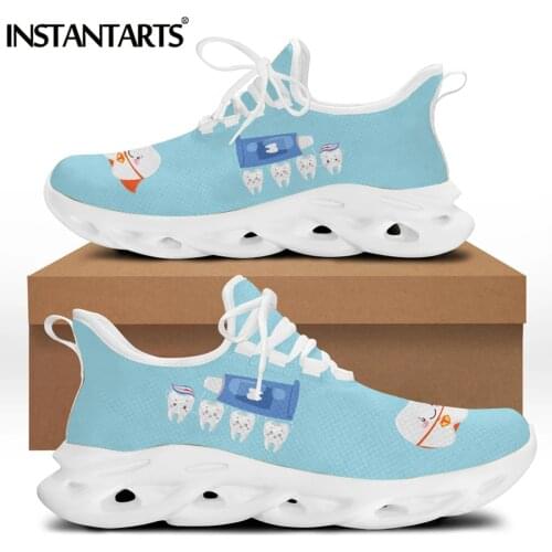 INSTANTARTS New Fashion Women Lace up Casual Sneakers Cute Tooth With Toothbrush Cartoon Pattern Femme Flat Shoes Zapatillas Hot