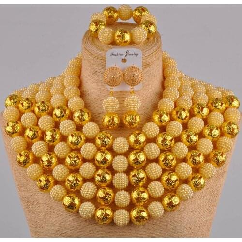 Begie gold simulated pearl african jewelry set nigerian beads costume necklace for women FZZ29