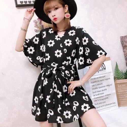 Summer New Floral Chiffon Dress Suits Casual Office Womens Fashion Black Blouse & Shorts Slim Elegant Lady 2-Piece Sets Hot Sale