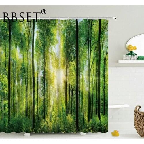Scenic Shower Curtain Landscape In The Woods Early In The Morning Pattern Waterproof Multi-size Douchegordijn Bathroom Decor
