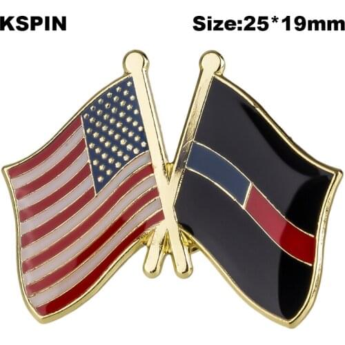 U.S.A & Thin Blue Red Line 2 Friendship Flag Badge National Flag Lapel Pin International Travel Pins Collections XY0651