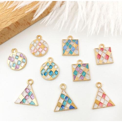 10pcs Enamel Gold Plated Zinc Alloy Cute Mosaic Charms Pendant for DIY Necklace Bracelet Earrings Making Findings