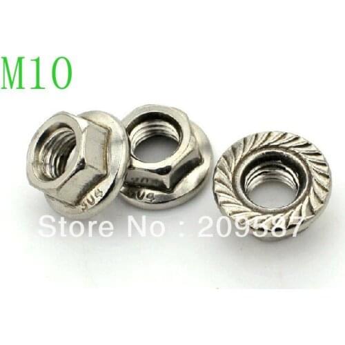 10pcs Metric M10 304 Stainless Steel Hex Head Flange Nuts