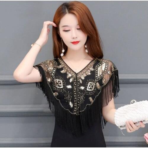 1920s Shawl Wraps for Gatsby Party Sequin Beaded Women Evening Cape Flapper Cover Up 9645