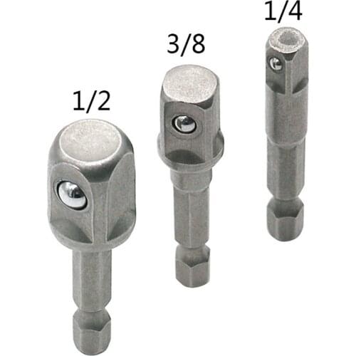 3pcs 1/4 3/8 1/2 Hex Square Nut Driver Power Drill Adapter Drill Bit Extension Impact Socket Extension Bit Adapter Car Repair