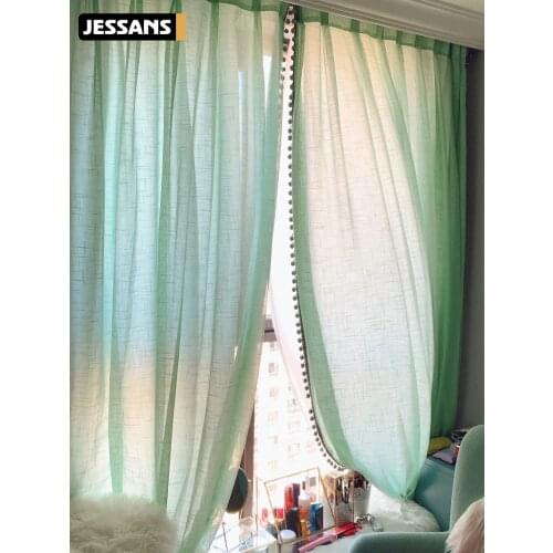 American mint green cotton linen curtains gauze solid color window gauze linen curtains bedroom living room bedroom balcony yarn