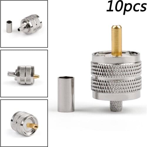 Artudatech 10Pcs Connector UHF Male Pl259 Plug Crimp RG58 RG142 LMR195 Cable Straight Jack Parts