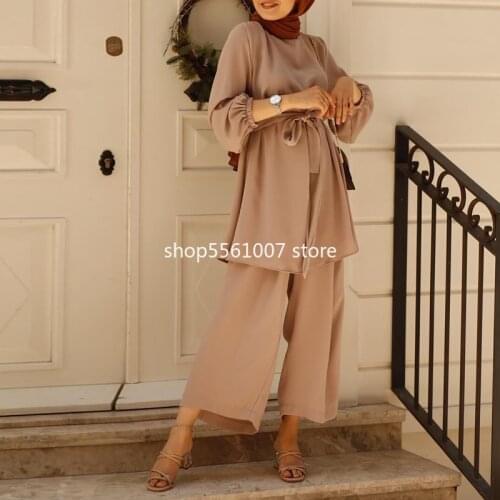 Eid Two-piece Muslim Sets Abaya Turkey Hijab Dress Caftan Kaftan Islamic Clothing 2 Piece Set Women Musulman Ensembles Outfits