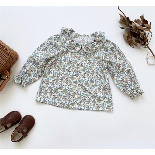 Korean Style Girl Blouse Vintage Floral Long Sleeve Spring Autumn Top Toddler Girls Clothes 2-7 Year