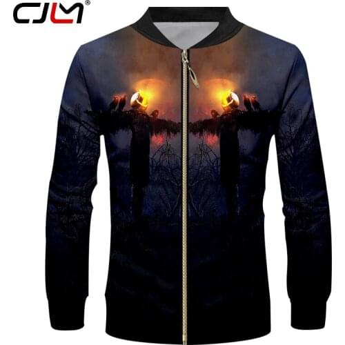 CJLM Halloween Pumpkin Zip Jacket 3D Printed Flame Scarecrow Mens Polyester Zipper Coat Direct Selling Man Tracksuit