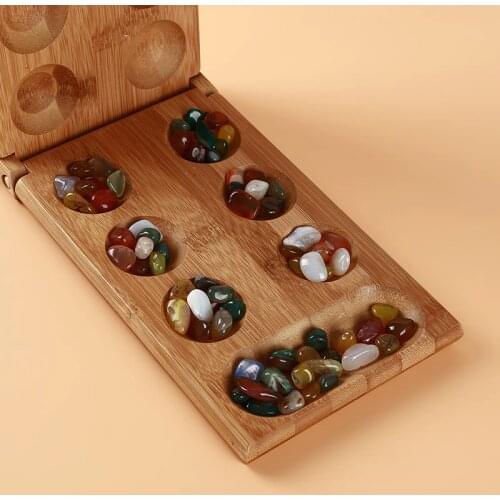 Childrens Educational Toys Board Game Folding Bamboo Board Natural Agate Stone Travel Game For Children Board Strategy Game