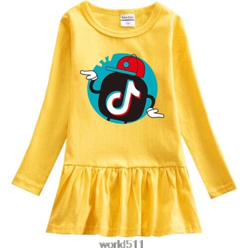 Tik Tok Girls dress long sleeve cotton childrens clothing autumn spring new Tik Tok cartoon girl dresses