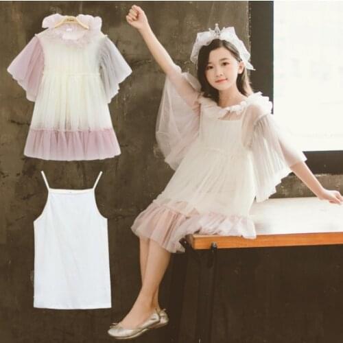 2021 New Baby Princess Dress Fancy Kids Dresses for Girls Children Lace Dress with Sling Shirt Toddler Clothes 2 Pcs Suit,#5562