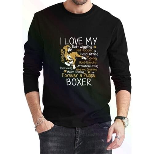 I Love My Puppy Boxer Butt Wiggling Logo T-Shirt 2021 Newest Summer Mens Long Sleeve Popular Tees Shirt Tops Novel Unisex