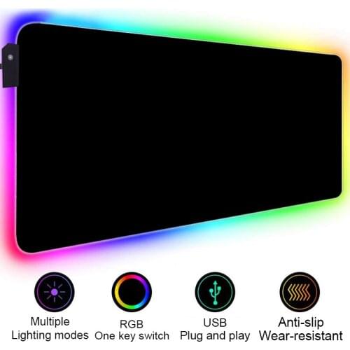 RGB Gaming Mouse Pad 80x30cm All Black LED Light Computer Mousepad XL Gamer Desk Mat Pad Non-slip For PC Keyboard Laptop Pads