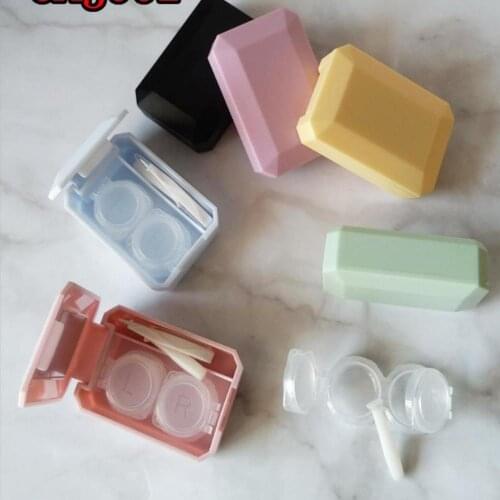 1pc Easy Carry Mini Pocket Contact Lens Cases With Mirror Kit Travel Convenient Square Contact Lens Case Container Candy Color