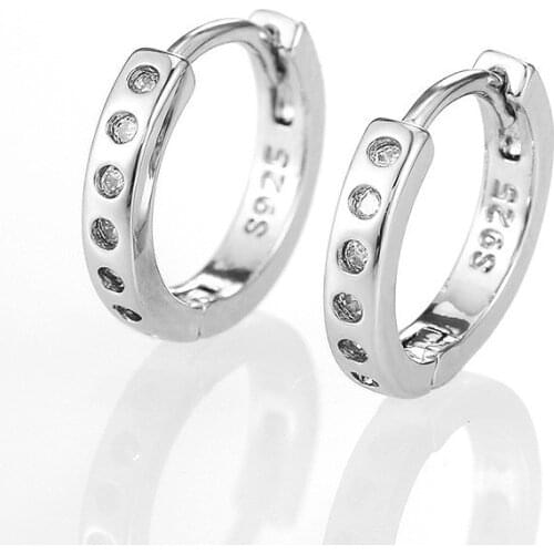 Classic Silver Color Hoop Earrings White Zircon Round Small Stone Earrings For Women Wedding Jewelry Female Minimalist Earrings