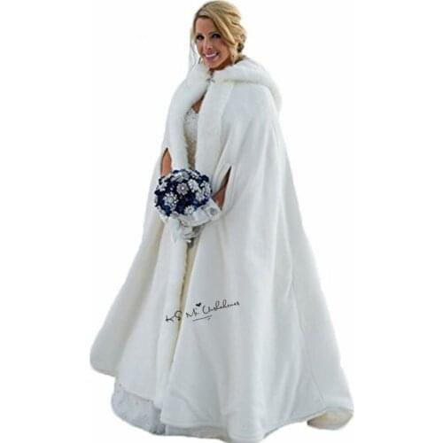 Fur Hooded Women Wedding Cape Bridal Jacket Cloaks Wrap Shawl Stole Satin Luxury Jacket with Fur Trim Custom Made