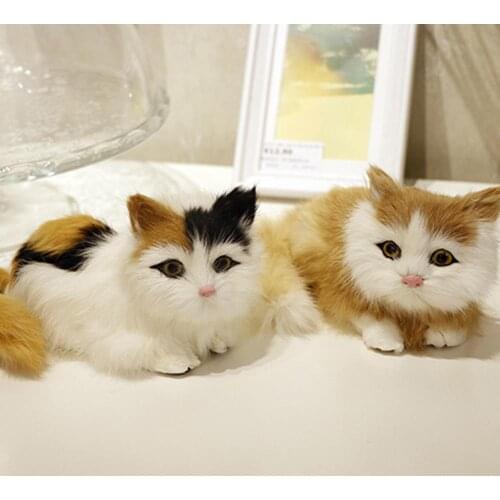 Simulation 3D Cat Animal Furry Figurine Toy Craft Desktop Ornament Photo Props