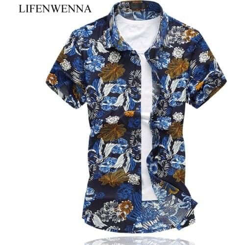 2019 Mens Floral Shirt Plus Size 6XL Fashion Printing Short Sleeve Shirt Mens Clothes Trend Casual Slim Fit Flower Shirts Mens