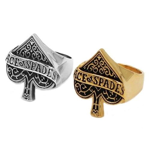Wholesale Ace Of Spades Ring 316L Stainless Steel Jewelry Classic Silver Gold color Heart Shape Biker Ring For Men Women 687B
