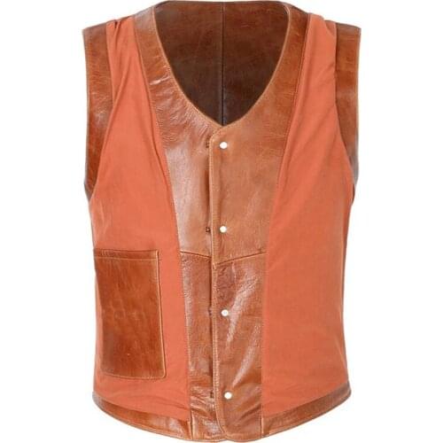 2020 Light Brown Men Four Pockets Casual Genuine Cowhide Autumn Slim Fit Short Natural Leather Vest FREE SHIPPING