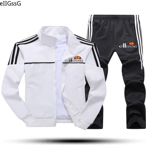 New Mens Set Spring Autumn Man Sportswear 2 Piece Sets Sports Suit Jacket+Pant Sweatsuit Male Tracksuit Asia Size L-4XL