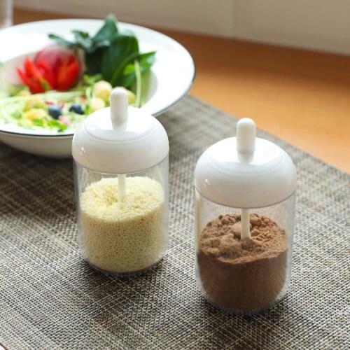Seasoning with Lid Spoon Set Plastic Condiment Tins Salt Storage Container Seal Box Pepper Cans Kitchen Organizer