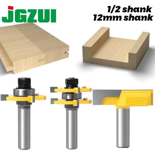 3pcs 12MM 1/2inch Shank Tongue & Groove Joint Assemble Router Bits 3/4" stock T-Slot Tenon Cutter Milling for Wood Woodworking