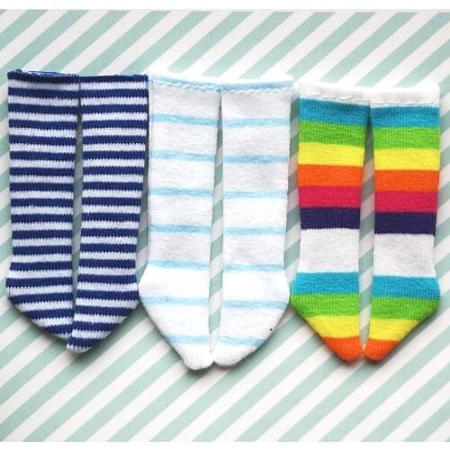 New 1Pairs Blyth Doll Clothes Rainbow Striped Socks Knee High Sock For blyth Barbies Azone Pullip Doll Accessories