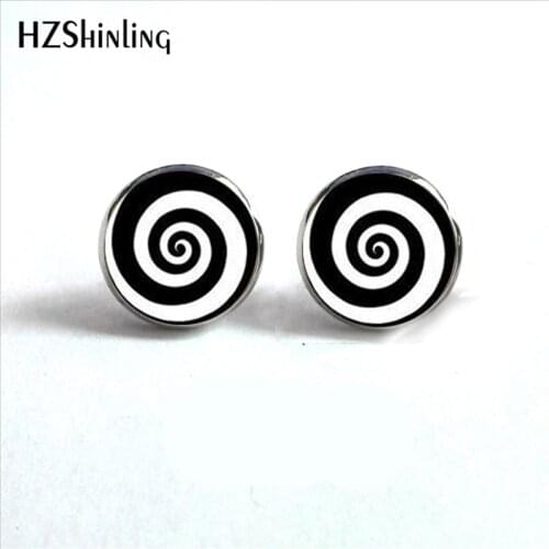 ED-0021 New Amazing Crazy spiral Earrings Handmade Art Photo Glass Dome Crazy spiral Jewelry Stud Earrings Wholesale HZ4