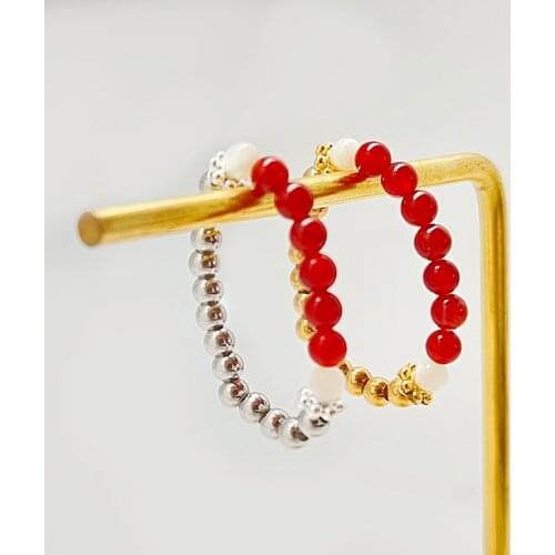 Wedding Engagement Rings Stainless Steel Rings for Women Red Natural Stone Ring Gold Silver Color Resizable Ring 2021 New Trendy