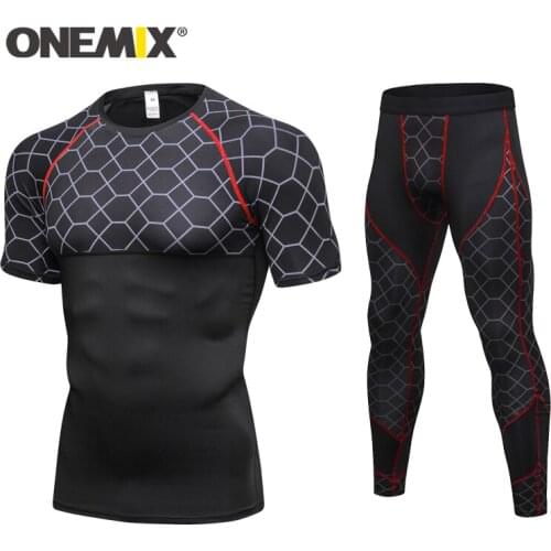 ONEMIX New Short sleeve Quick Dry Mens Sports Suits Fitness Jogging Suits Sportwear Comprehensive training suit Men Running Set
