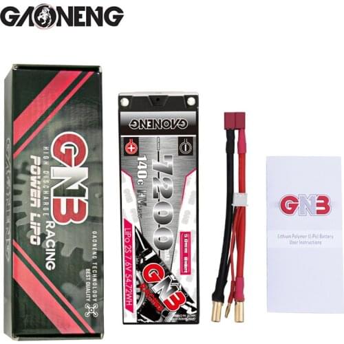 Original GNB GAONENG 7.6V 7200mAh 2S 140C Hardcase LiPo LiHV Battery T Connector for 1:8 1/8 RC Car Four Drive Off-Road Boat