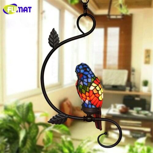 FUMAT Pendant Light Indoor Garden Hanging Lamp Creative Art Stained Glass Parrot Suspension Lamp Restaurant Bar LED Pendant Lamp