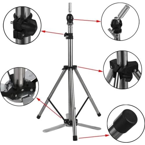 Wig Tripod Stand Stainless Steel Adjustable Wig Mannequin Head Holder Salon Hairdressing Training Head Tripod Stand + Carry Bag