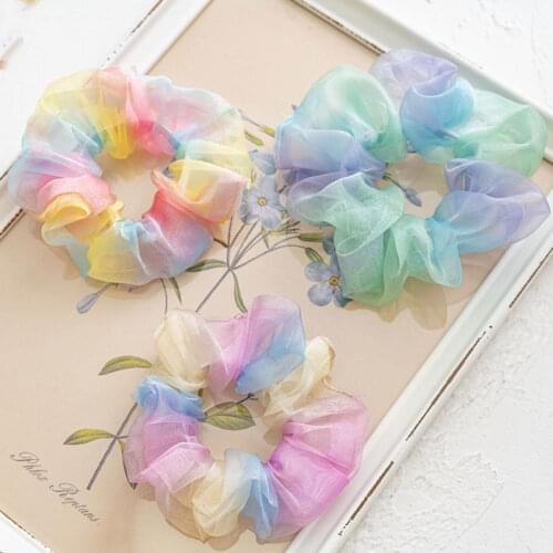 2021 Tie-dyed Sweet Girls Scrunchies chifffon Hair Ties Girls Ponytail Holders Rubber Band Elastic Hairband Hair Accessories