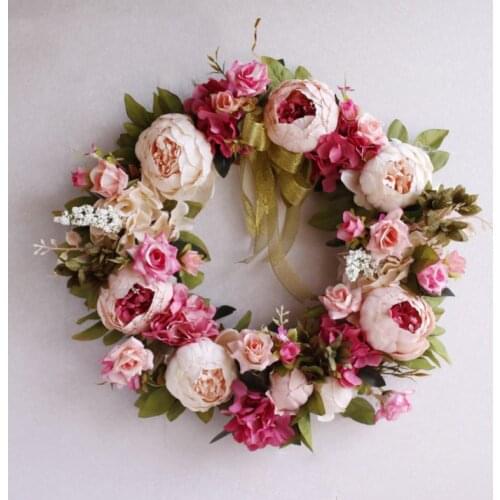 Christmas Flower Garland Ornaments Round-shaped Artificial Flowers Wreath Lintel Thanksgiving Simulation Rose Doors Decorated