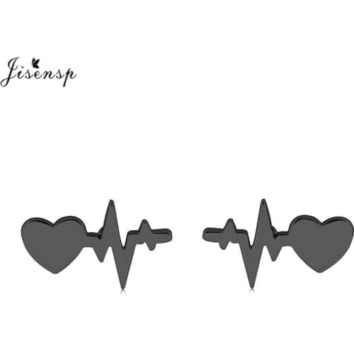 Jisensp Fashion ECG Stud Earrings Black Stainless Steel Heartbeat Earrings for Women Doctor Party Jewelry Gift orecchini