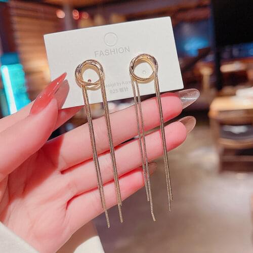 Vintage Rose Gold Color Long Thread Tassel Drop Earrings for Women Bridal Wedding Geometric Korean Earring Fashion Jewelry New