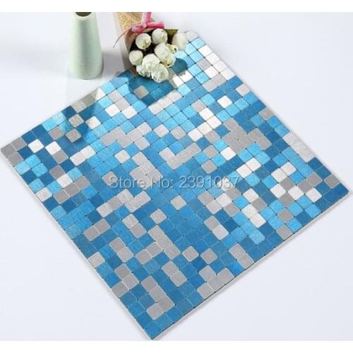 High-end Blue mosaic Metal Aluminum plastic plate mosaic tile size 30x30cm self adhesive mosaic tiles for kitchen backsplash