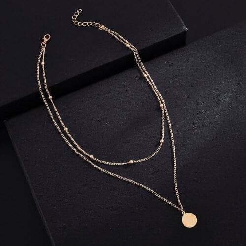 Japan and South Korea Trend Wild Metal Simple Geometric Retro Gold Coin Shape Necklace Street Style Womens Jewelry New
