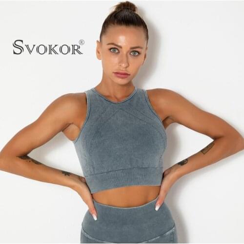 SVOKOR Fitness Sports Top Women Seamless Knitted Y2K Crop Top Yoga Bra Running Fitness Sportswear Vest Sexy Tight Push Up Bra