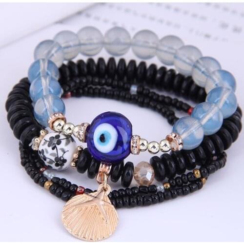 Black Lava Stone Wristband Bangles Bracelets Women Beaded Bracelets Multilayer Beads Shell Charm Bracelet