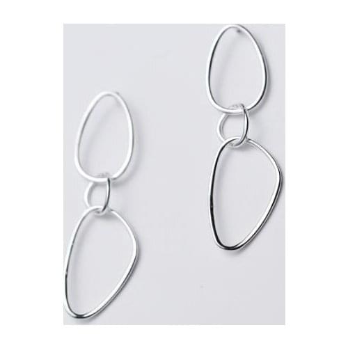 1pair 100% Real. 925 Sterling Silver Fine Jewelry Geometric Open Circle Dangle Earrings Long gtle1767