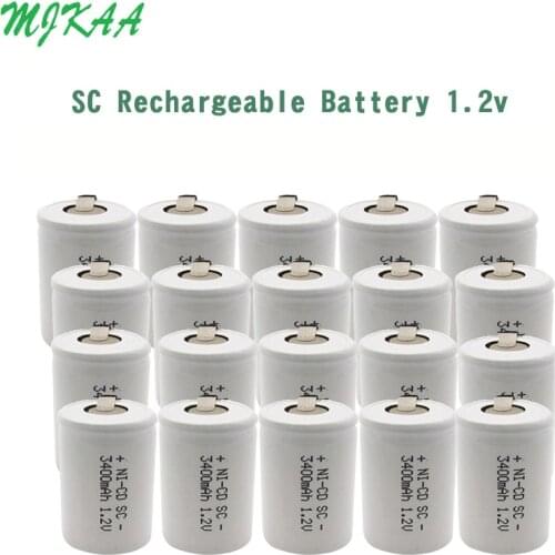 MJKAA SC 1.2V 3400mAh Rechargeable Battery 4/5 Sc Sub C Ni-cd Cell Batteries with Welding Tabs for Electric Drill Screwdriver